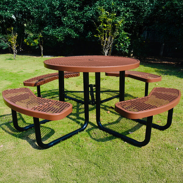 Lifeyard 46" Round Brown Expanded Metal Picnic Table