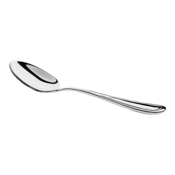A stainless steel teaspoon with a simple, slightly decorative handle.