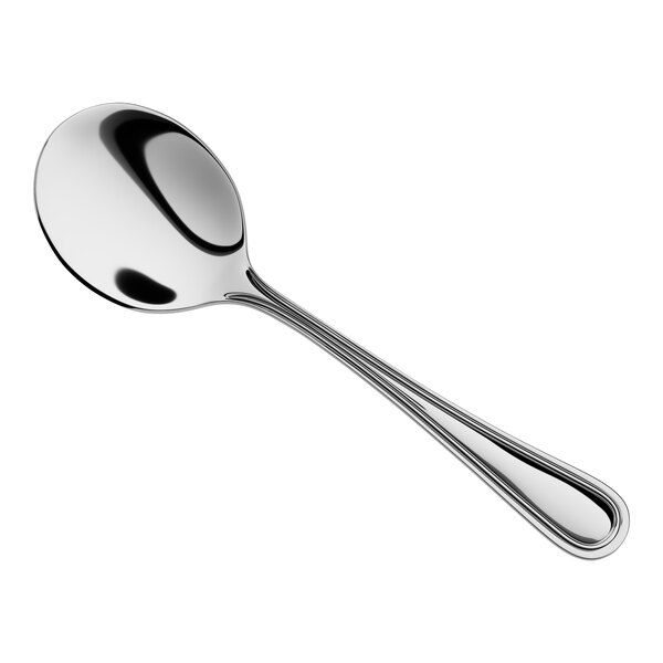 A stainless steel heavy weight bouillon spoon with a simple, rounded handle design.