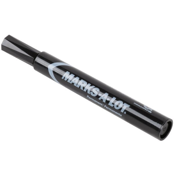 A black chisel tip permanent marker labeled 'Marks-A-Lot'.