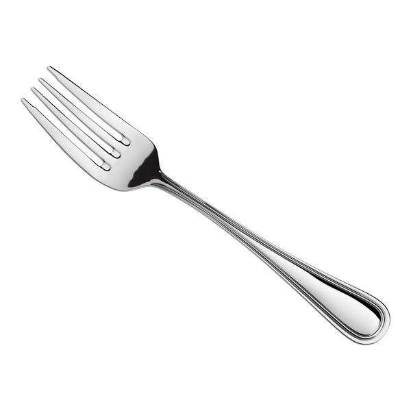 A stainless steel heavy weight salad fork with a simple, polished design.