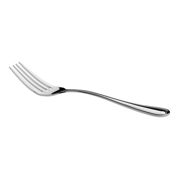 A stainless steel salad fork with a simple, polished design.