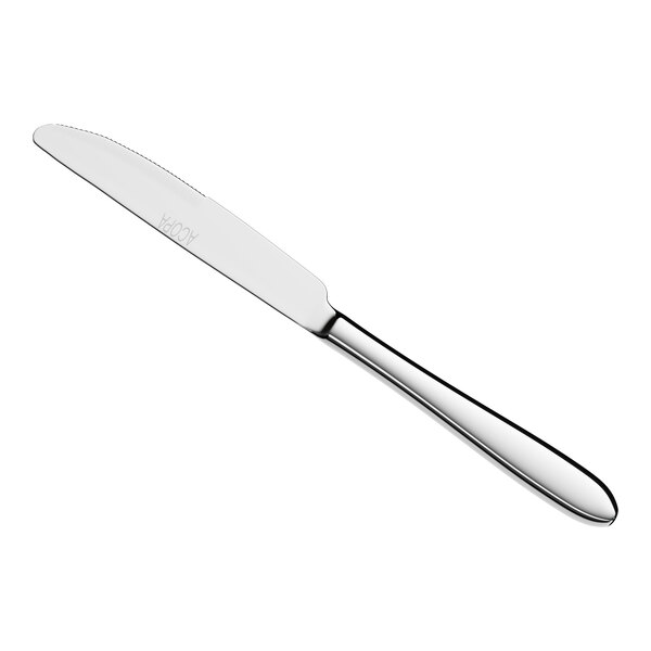 A stainless steel dinner knife with a simple, polished design.