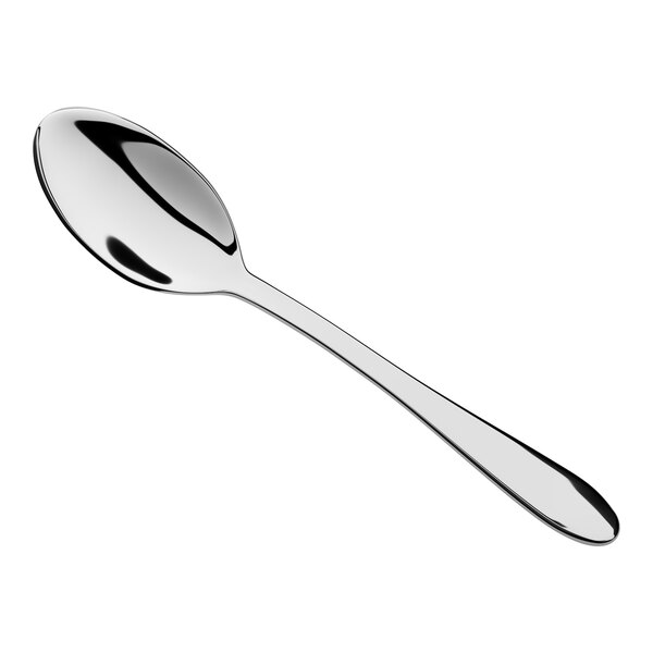 A stainless steel extra heavy weight teaspoon with a simple, polished design.