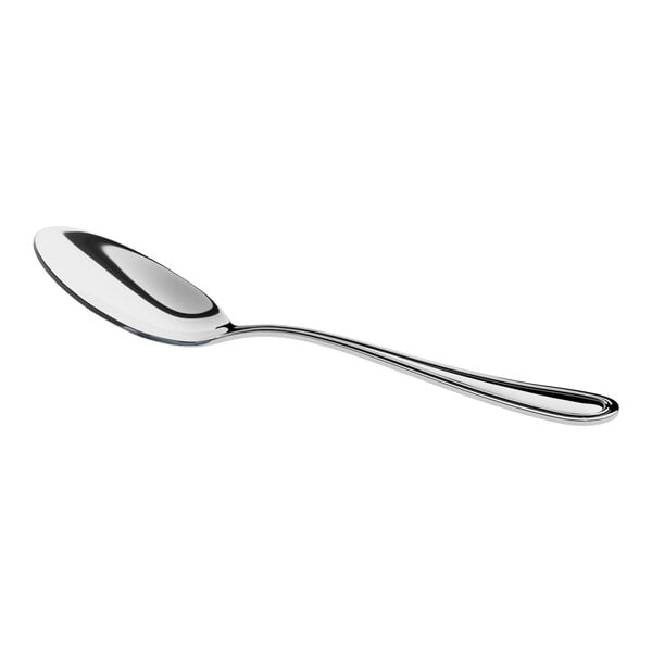 A stainless steel heavy weight teaspoon with a simple, polished design.