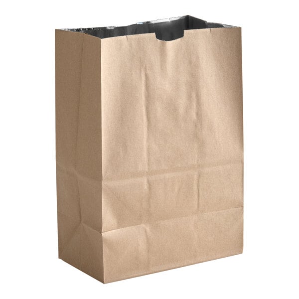 A large brown foil-insulated paper bag designed for carrying groceries or food items.