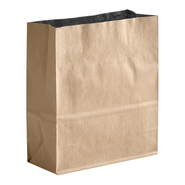 A brown foil-insulated paper bag with a rectangular base and open top.