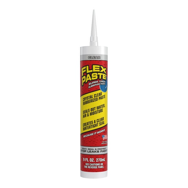 A 9 oz. tube of Flex Paste clear rubberized sealant paste.