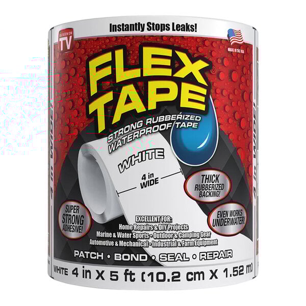 Flex Seal Flex Tape 4" x 5' White Rubberized Waterproof All-Purpose Tape TFSWHTR0405 - 4/Case