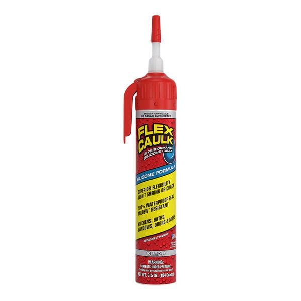 A tube of Flex Seal Flex Caulk 6.5 oz. clear silicone caulk.