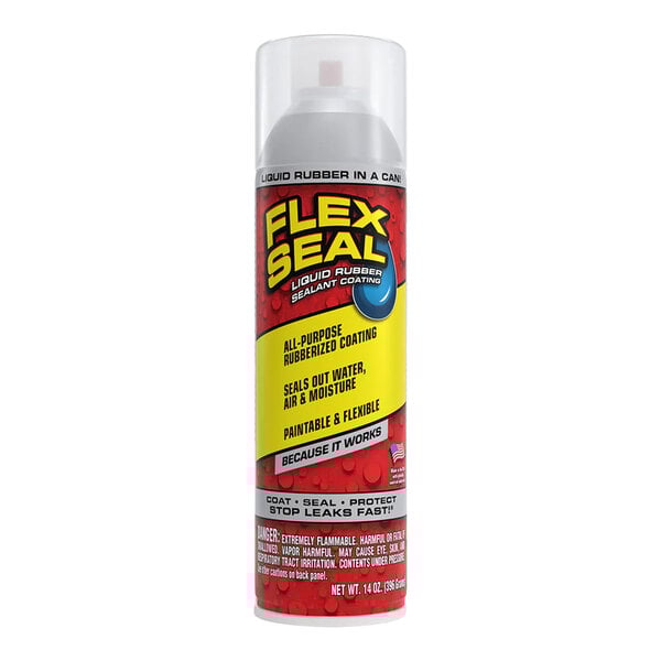 A 14 oz. can of Flex Seal clear liquid rubber sealant coating spray.