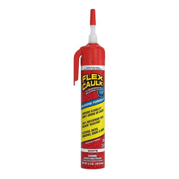 A tube of Flex Seal Flex Caulk 6.5 oz. white silicone caulk.