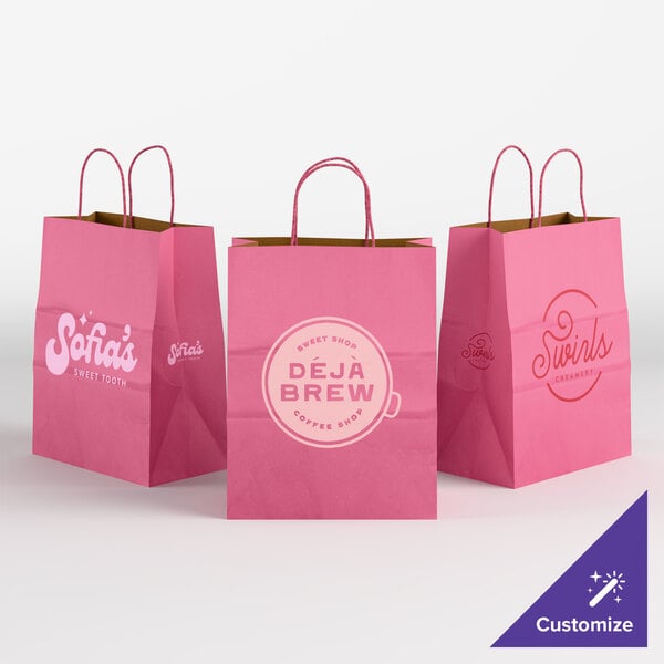 Choice 8" x 4 1/2" x 10 1/4" Customizable Pink Paper Shopping Bag with Handles - 250/Case