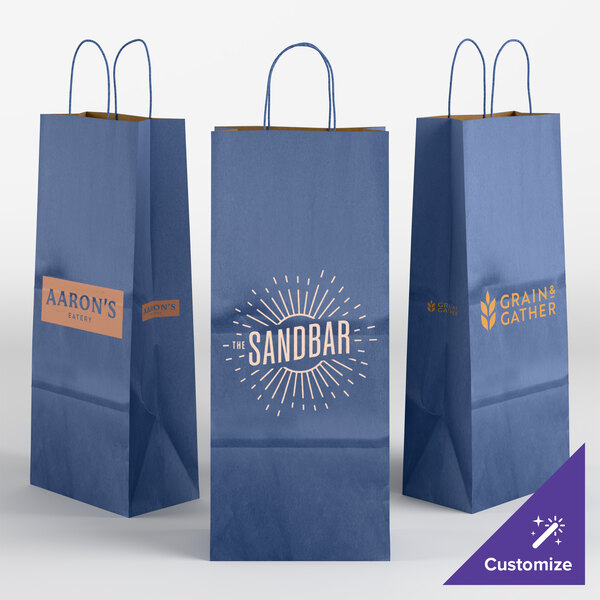 Choice 5 1/2" x 3 1/4" x 13 1/8" Customizable Navy Blue Paper Shopping Bag with Handles - 250/Case
