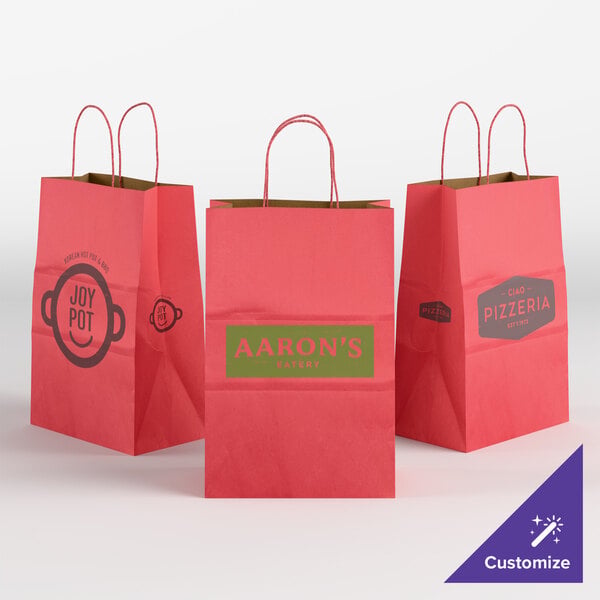 Choice 5 1/2" x 3 1/4" x 8 3/8" Customizable Red Paper Shopping Bag with Handles - 250/Case