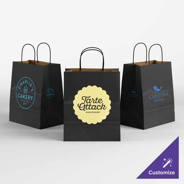 Choice 10" x 6 3/4" x 12" Customizable Black Paper Shopping Bag with Handles - 250/Case