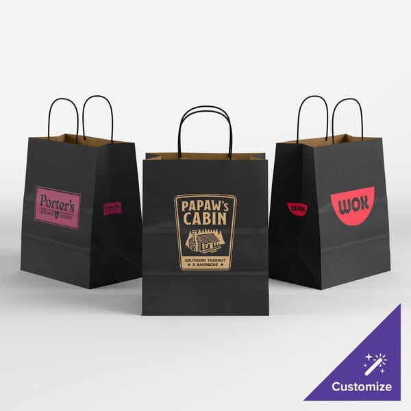 Choice 10" x 6 3/4" x 12" Customizable Black Paper Shopping Bag with Handles - 250/Case