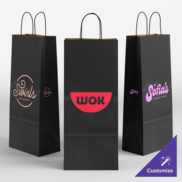 Choice 5 1/2" x 3 1/4" x 13 1/8" Customizable Black Paper Shopping Bag with Handles - 250/Case