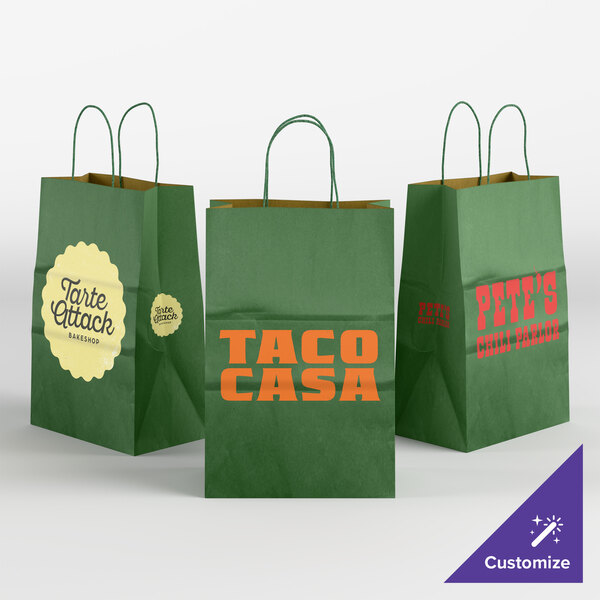 Choice 5 1/2" x 3 1/4" x 8 3/8" Customizable Green Paper Shopping Bag with Handles - 250/Case