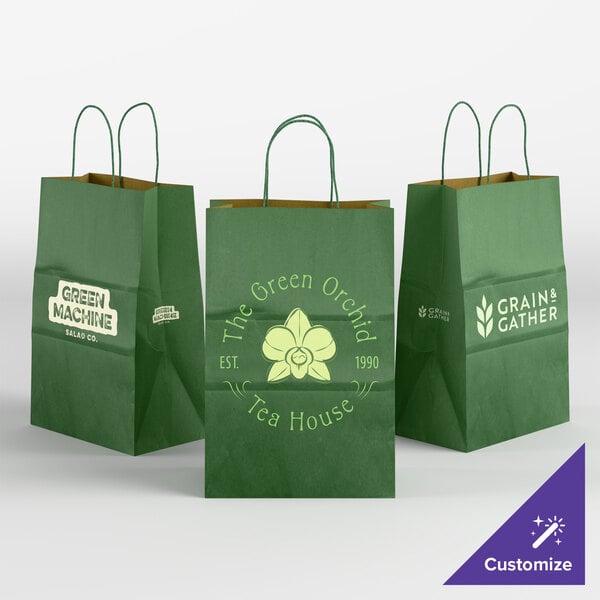 Choice 5 1/2" x 3 1/4" x 8 3/8" Customizable Green Paper Shopping Bag with Handles - 250/Case
