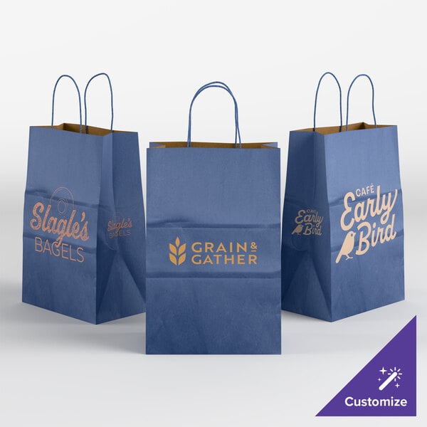 Choice 5 1/2" x 3 1/4" x 8 3/8" Customizable Navy Blue Paper Shopping Bag with Handles - 250/Case