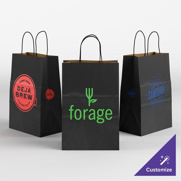 Choice 5 1/2" x 3 1/4" x 8 3/8" Customizable Black Paper Shopping Bag with Handles - 250/Case