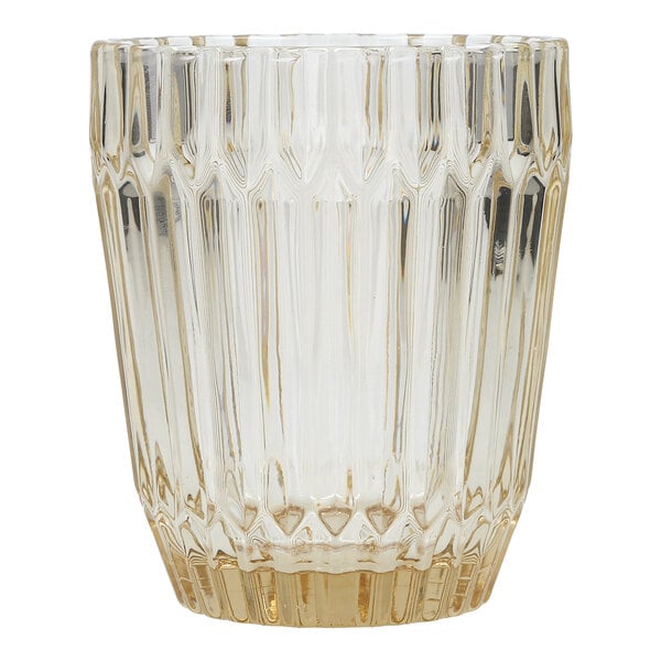 A clear, textured glass tumbler with a gold tint, designed for serving drinks.