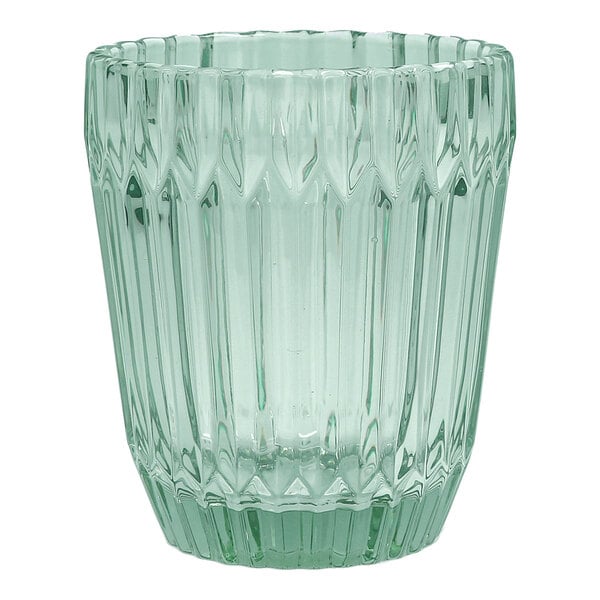 A green ribbed glass tumbler with a round shape, suitable for serving drinks.