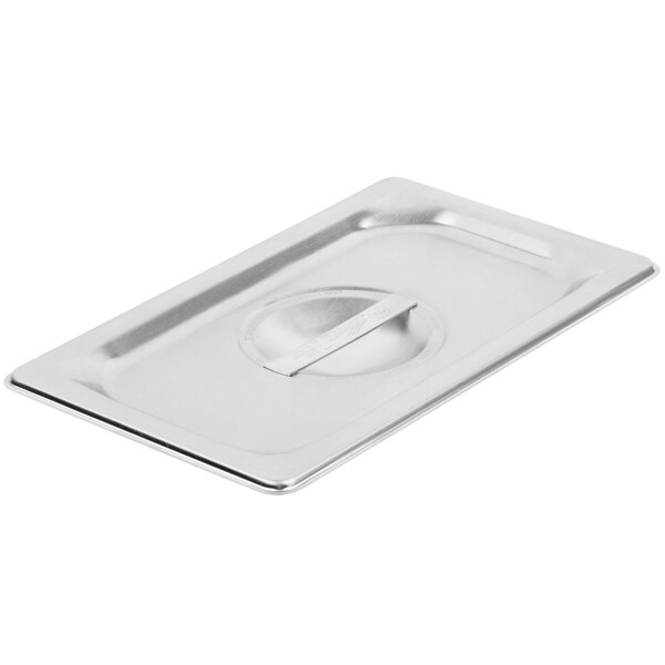 A Vollrath stainless steel tray with a solid cover on it.