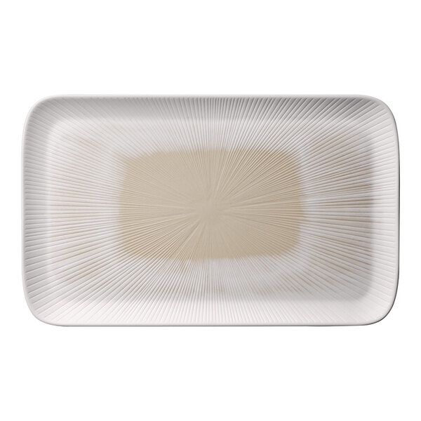 APS Blush 20 7/8" x 12 3/4" Pink and Beige Rectangular Melamine Serving Tray - 4/Case