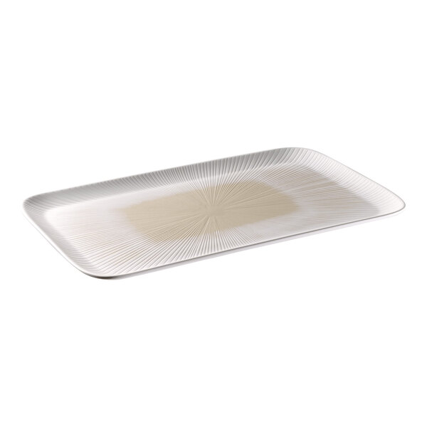 APS Blush 20 7/8" x 12 3/4" Pink and Beige Rectangular Melamine Serving Tray - 4/Case