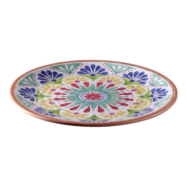 APS Arabesque 13" Multicolored Round Melamine Platter - 12/Case