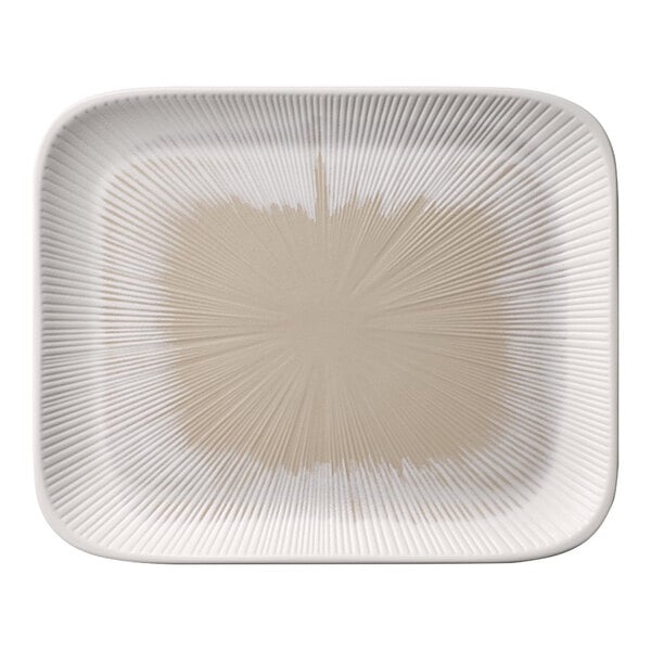 APS Blush 12 3/4" x 10 3/8" Pink and Beige Rectangular Melamine Serving Tray - Sample