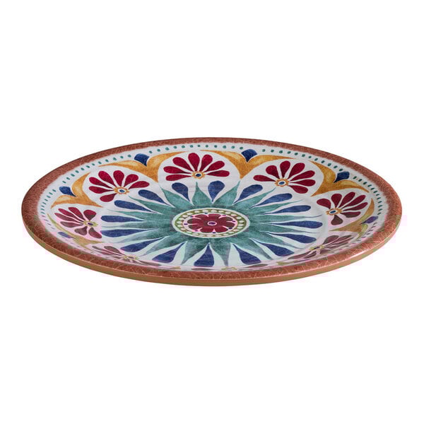 APS Arabesque 8 1/2" Multicolored Round Melamine Coupe Plate - Sample