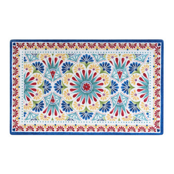 APS Arabesque 20 7/8" x 12 7/8" Multicolored Rectangular Melamine Serving Tray - 4/Case