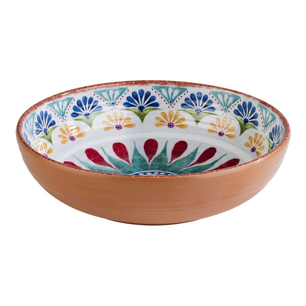 APS Arabesque 37.2 oz. Multicolored Round Melamine Serving Bowl - 12/Case