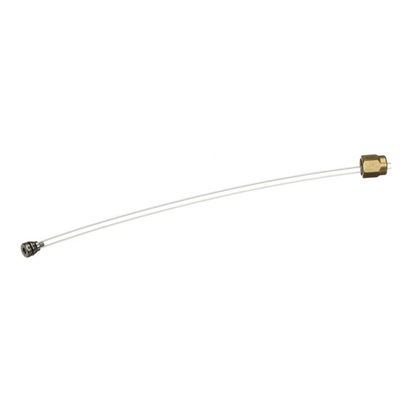 A flexible pipe with metal fittings on both ends, used for fluid transfer in machinery.