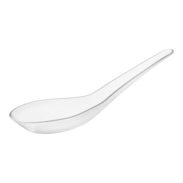 A clear plastic Asian soup spoon.