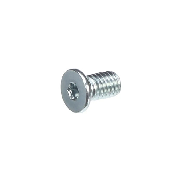 A metal hex socket cap screw with a flat head and threaded body.