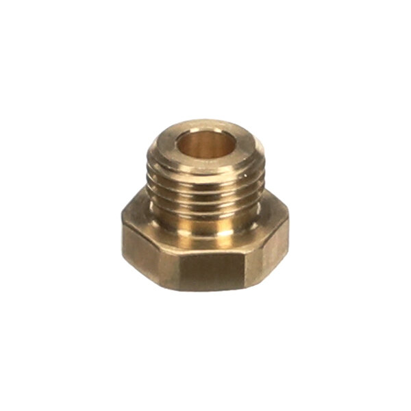 A small brass threaded nipple used for a temperature sensor.