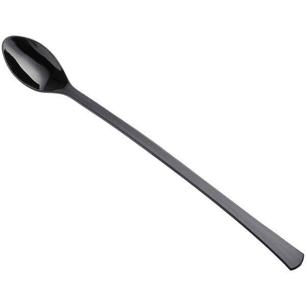 A black plastic petite tasting spoon with a long handle.