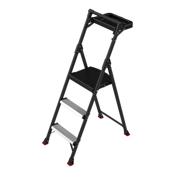 A three-step folding project step stool with a tray.