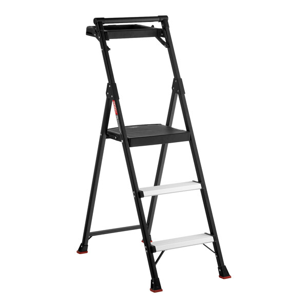 A three-step folding project step stool with a tray.