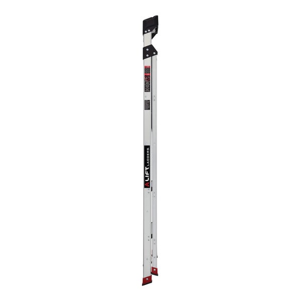 A tall, slim aluminum 4-step folding hybrid step ladder.