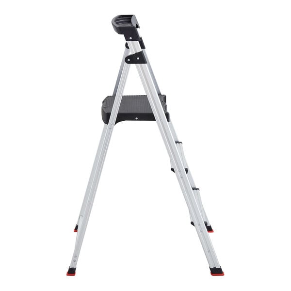 A three-step aluminum folding step stool with a project tray.