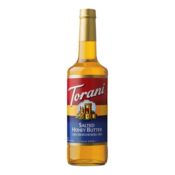 Torani Salted Honey Butter Flavoring Syrup 750 mL Glass Bottle - 12/Case