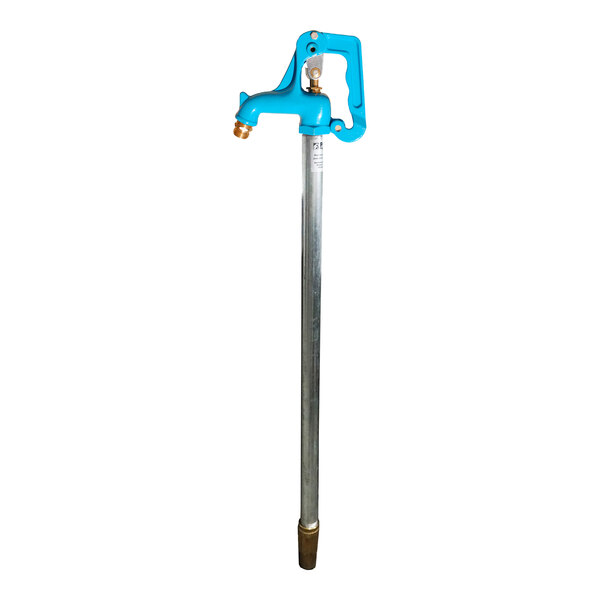 A 4-foot non-freeze ground hydrant with a blue cam lever handle.