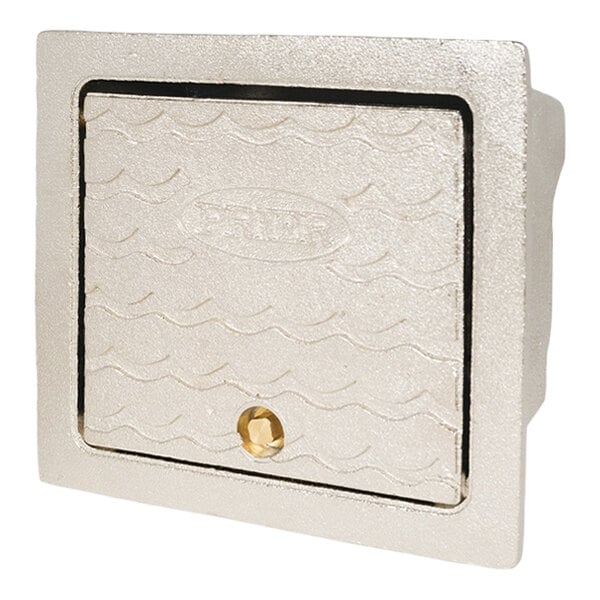 A satin nickel cast brass hydrant box designed for the Prier C-634 Series heavy commercial wall hydrant.