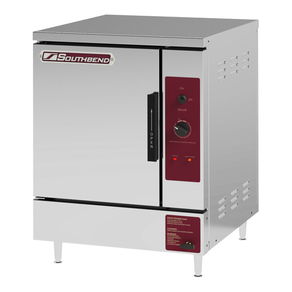 A stainless steel Southbend electric boilerless countertop convection steamer with control panel and door handle.