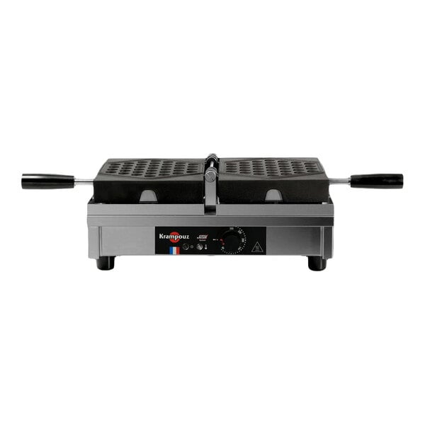 A commercial single bubble waffle maker with a 180-degree opening and control panel on the front.